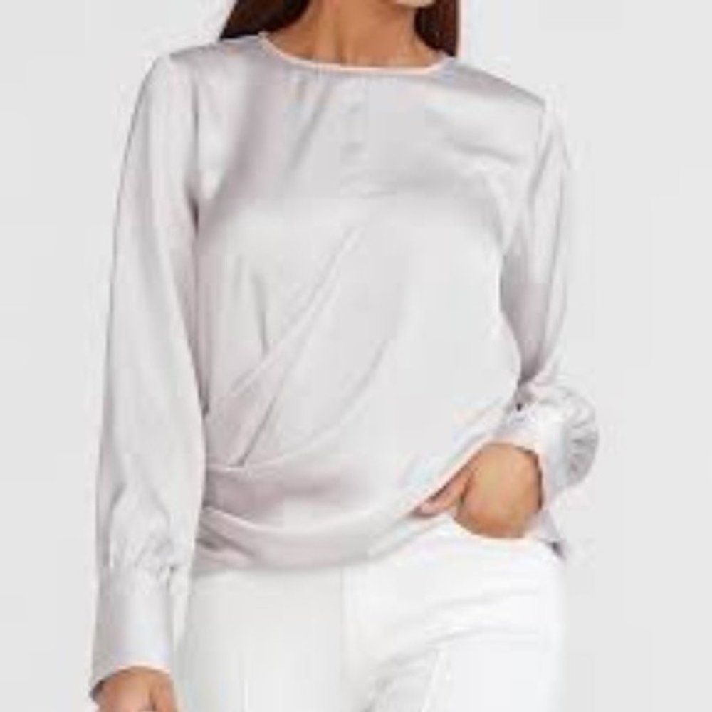 Express Satin Draped Front Long Sleeve Top XS
